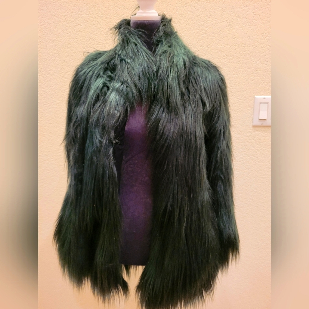 House of Fluff, Black faux fur long hair coat